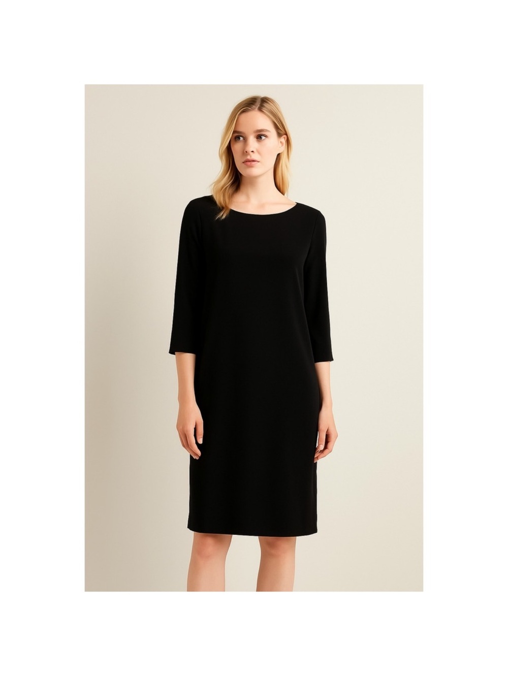 Garnet Hill Silk black 3/4 sleeves Shift Dress‎ Size 6